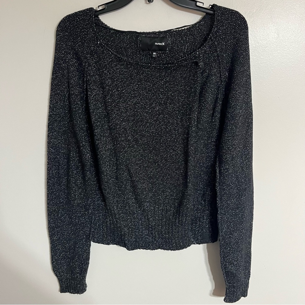 Hurley Women's Wrap Sweater Black & White Size‎ Medium Boat Neck Long Sleeve